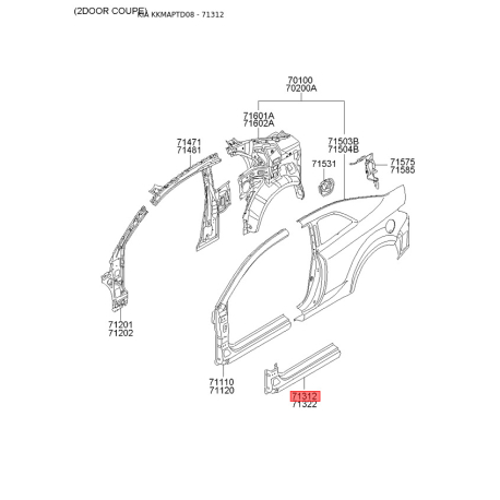 Порог пола (кузов) левый 71312-1MD10 Mobis - 713121MD10 - схема с каталога 71312, KKMAPTD08 713121MD10