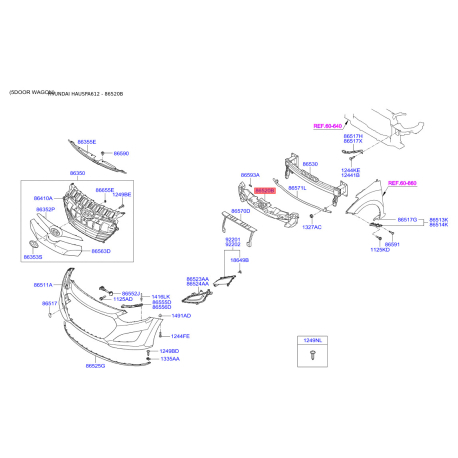 Абсорбер (піна, амортизатор) бампера 86520-A6025 Mobis - 86520A6025 - схема з каталогу 86520B, HAUSPA612 86520A6025