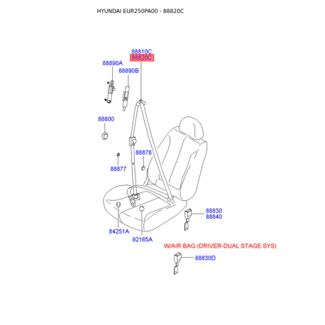 Ремень безопасности правый 88880-25401LT Mobis - 8888025401LT - схема с каталога 88820C, EUR250PA00 8888025401LT