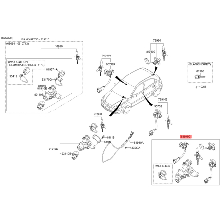 Замок, замок-выключатель 81905-1G001 Mobis - 819051G001 - схема с каталога 81901C, KKMAPTC05 819051G001