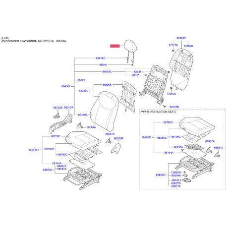Регулировочный элемент, подголовник 88700-3X050MSC Mobis - 887003X050MSC - схема с каталога 88600A, KEURPSD14 887003X050MSC