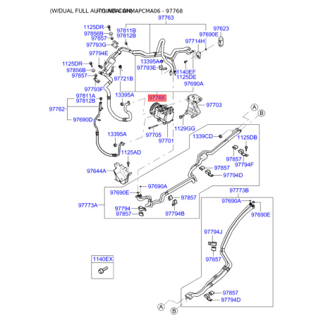 Трубопровод высокого / низкого давления, кондиционер 97768-2B230 Mobis - 977682B230 - схема с каталога 97768, AHMAPCMA06 977682B230