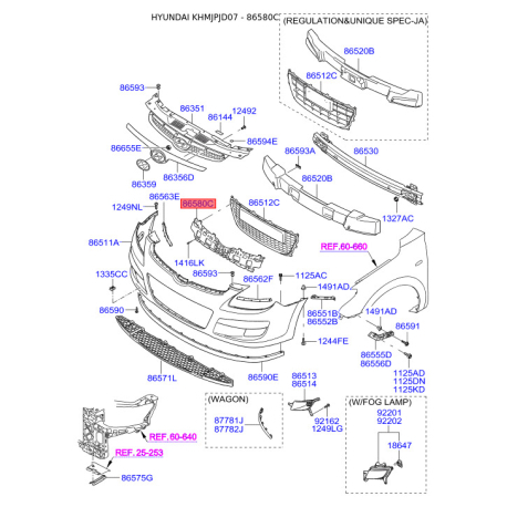 Абсорбер (пена, амортизатор) бампера 86580-2L000 Mobis - 865802L000 - схема с каталога 86580C, KHMJPJD07 865802L000