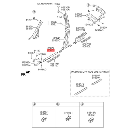 Обивка (накладка) салона левая 85871-1D000RU Mobis - 858711D000RU - схема с каталога 85871, KKMAPUN06 858711D000RU