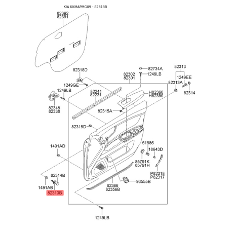 Пистон (клипса) обивки двери 82313-2F000VA Mobis - 823132F000VA - схема с каталога 82313B, KKMAPMG09 823132F000VA