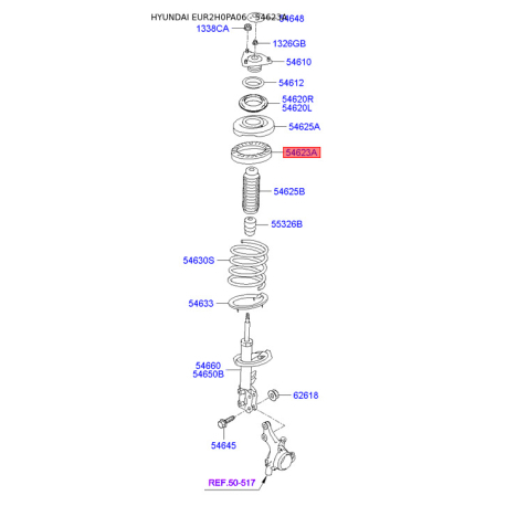 Опора стійки амортизатора (ремкомплект) верхня 54634-2H000 Mobis - 546342H000 - схема з каталогу 54623A, EUR2H0PA06 546342H000