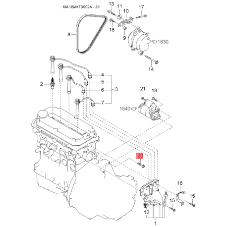 Замок дверей правий 81420-FD100 Mobis - 81420FD100 - схема з каталогу 20, USAKFD002A 81420FD100