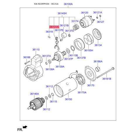 Рычаг включения, стартер 36141-42300 Mobis - 3614142300 - схема с каталога 36131A, KEURPPU04 3614142300