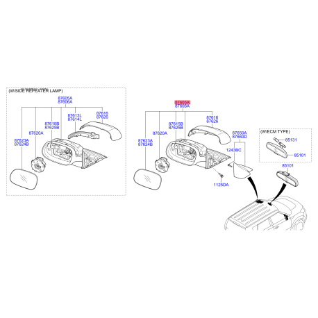 Дзеркало зовнішнє заднє ліве 87610-B2920 Mobis - 87610B2920 - схема з каталогу 87605A, KEURPB216 87610B2920