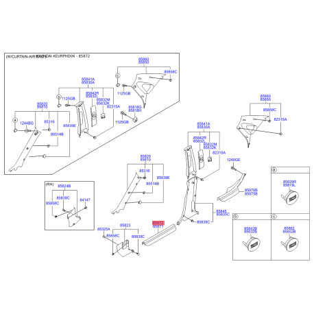 Оббивка (накладка) салону права 85880-2H0004W Mobis - 858802H0004W - схема з каталогу 85872, KEURPHD06 858802H0004W