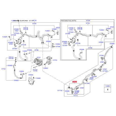 Трубопровід високого/низкого тиску, кондиціонер 97774-2B200 Mobis - 977742B200 - схема з каталогу 97774, KEURPCM06 977742B200