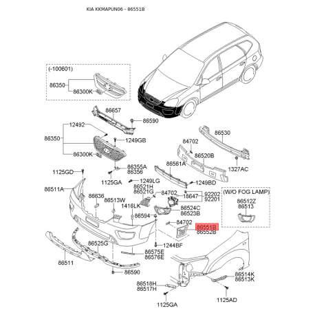 Кронштейн, буфер левый нижний 86573-1D000 Mobis - 865731D000 - схема с каталога 86551B, KKMAPUN06 865731D000