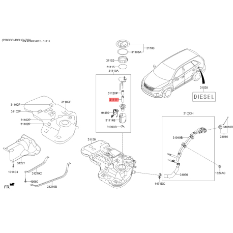 Насос паливний 31111-2P400 Mobis - 311112P400 - схема з каталогу 31111, KEURPXM12 311112P400