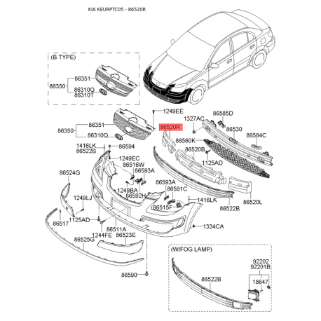 Абсорбер (пена, амортизатор) бампера правый 86522-1G600 Mobis - 865221G600 - схема с каталога 86520R, KEURPTC05 865221G600