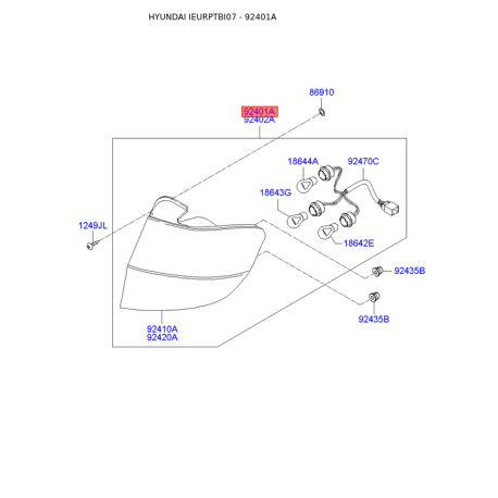 Фонарь задний левый 92401-1C510 Mobis - 924011C510 - схема с каталога 92401A, IEURPTBI07 924011C510