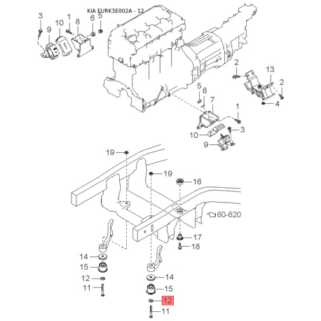 Рециркуляція ВГ 39464-38420 Mobis - 3946438420 - схема з каталогу 12, EURK3E002A 3946438420