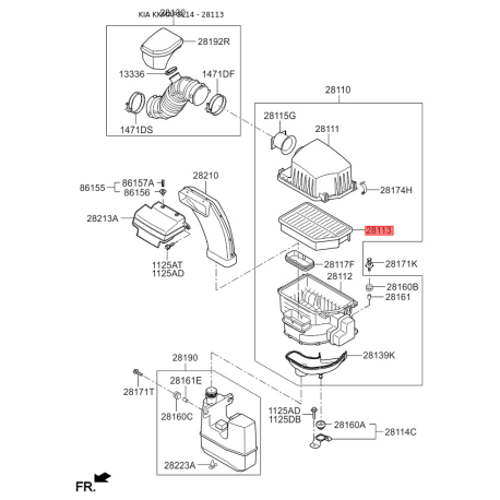 Фільтр повітряний 28113-3W500 Mobis - 281133W500 - схема з каталогу 28113, KKMAPSL14 281133W500