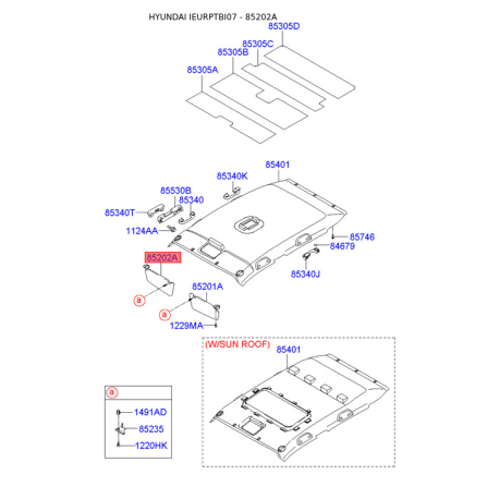 Солнцезащитный козырёк правый 85220-1C280QS Mobis - 852201C280QS - схема с каталога 85202A, IEURPTBI07 852201C280QS
