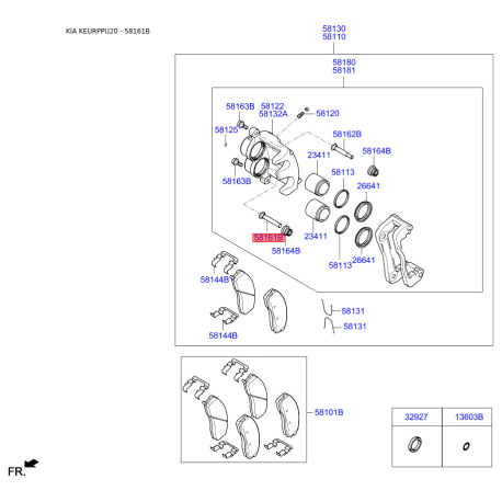 Ремкомплект направляючої супорта 58161-1D000 Mobis - 581611D000 - схема з каталогу 58161B, KEURPPU20 581611D000