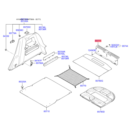 Оббивка багажника задня 85770-1C170WK Mobis - 857701C170WK - схема з каталогу 85771, KEURPTB06 857701C170WK