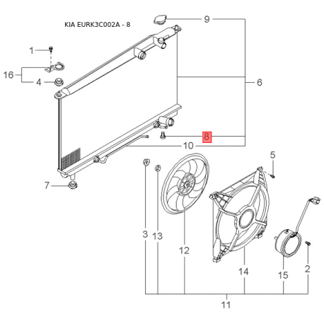 Накладка облицовки передней панели (жабо) правая 86160-3C000 Mobis - 861603C000 - схема с каталога 8, EURK3C002A 861603C000
