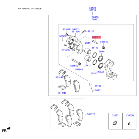 Направляюча (палець) супорта 58162-1D000 Mobis - 581621D000 - схема з каталогу 58162B, KEURPPU20 581621D000
