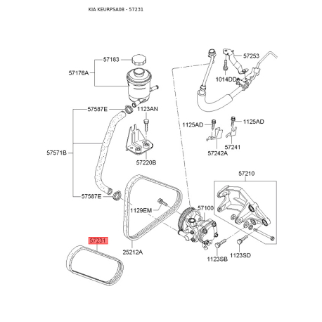 Поликлиновой ремень 57170-02710 Mobis - 5717002710 - схема с каталога 57231, KEURPSA08 5717002710