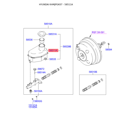 Бачок главного тормозного цилиндра 58511-2D300 Mobis - 585112D300 - схема с каталога 58511A, KHMJPGK07 585112D300