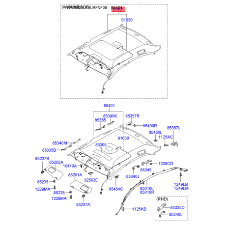 Обивка крышки 85301-3K213V2 Mobis - 853013K213V2 - схема с каталога 85401, KEURPNF08 853013K213V2
