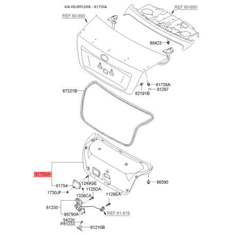 Оббивка багажника 81750-2F500LK Mobis - 817502F500LK - схема з каталогу 81750A, KEURPLD06 817502F500LK