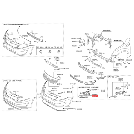 Корпус, противотуманная фара правый 86552-2T000 Mobis - 865522T000 - схема с каталога 86524J, KEURPTF11 865522T000