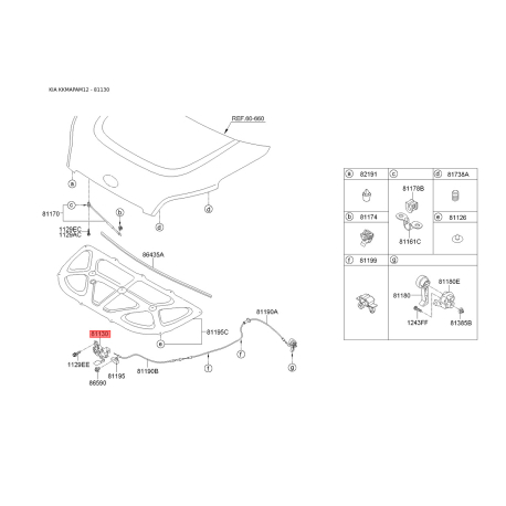 Замок капота 81130-2K500 Mobis - 811302K500 - схема с каталога 81130, KKMAPAM12 811302K500