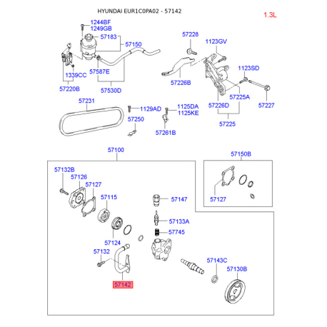 Опора, насос гідропідсилювача 57142-1C300 Mobis - 571421C300 - схема з каталогу 57142, EUR1C0PA02 571421C300