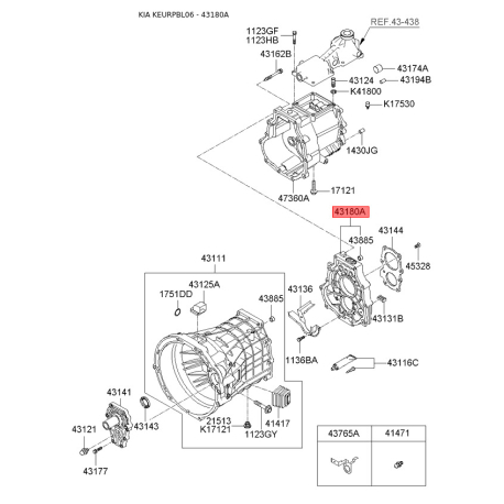 Пластина (плита переходная) картера сцепления 43180-49850 Mobis - 4318049850 - схема с каталога 43180A, KEURPBL06 4318049850