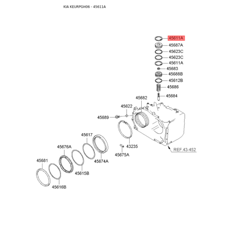 Кольцо стопорное АКПП 45611-3A500 Mobis - 456113A500 - схема с каталога 45611A, KEURPGH06 456113A500
