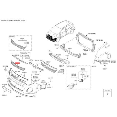 Решетка радиатора 86350-1W710 Mobis - 863501W710 - схема с каталога 86350, KKMAPIH15 863501W710