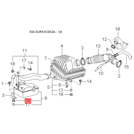 Корпус, противотуманная фара правый 86554-3C201 Mobis - 865543C201 - схема с каталога 18, EURK3C002A 865543C201