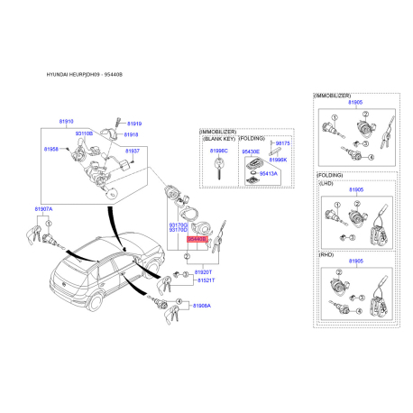 Іммобілайзер 95401-2L200 Mobis - 954012L200 - схема з каталогу 95440B, HEURPJDH09 954012L200