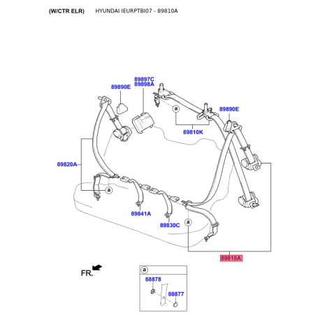Ремень безопасности левый 89810-1C000WK Mobis - 898101C000WK - схема с каталога 89810A, IEURPTBI07 898101C000WK