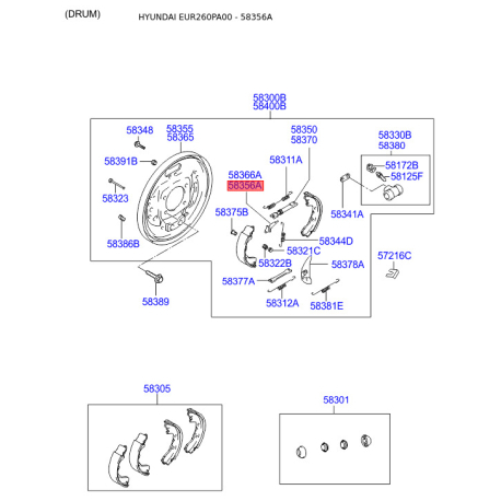 Система тяг и рычагов, тормозная система левая 58356-3A000 Mobis - 583563A000 - схема с каталога 58356A, EUR260PA00 583563A000