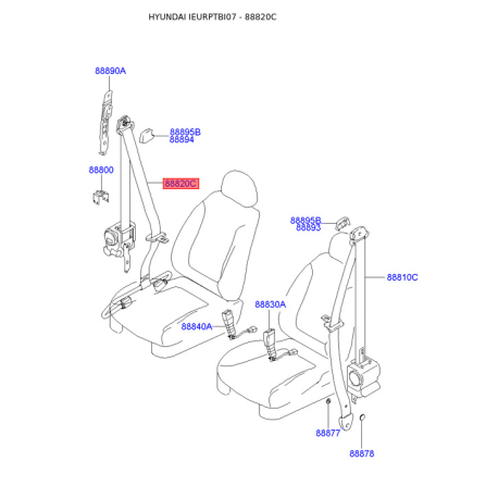 Ремень безопасности правый 88820-1C801WK Mobis - 888201C801WK - схема с каталога 88820C, IEURPTBI07 888201C801WK