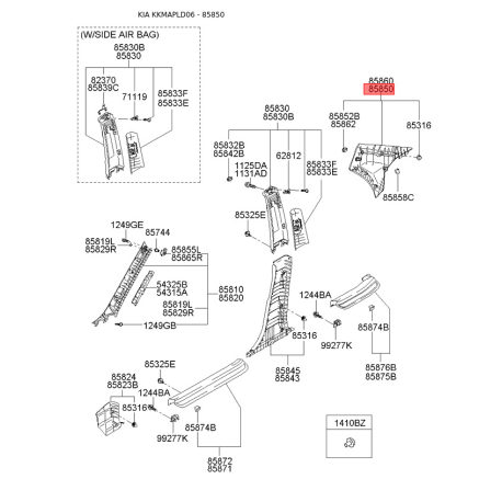 Оббивка (накладка) салону ліва 85850-2F200NM Mobis - 858502F200NM - схема з каталогу 85850, KKMAPLD06 858502F200NM