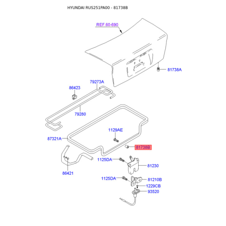Упор (відбійник) кришки багажника нижній 81739-22000 Mobis - 8173922000 - схема з каталогу 81738B, RUS251PA00 8173922000