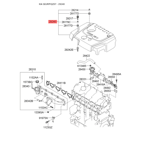 Кришка головки циліндра 29240-37450 Mobis - 2924037450 - схема з каталогу 29240, SEURPFQZ07 2924037450