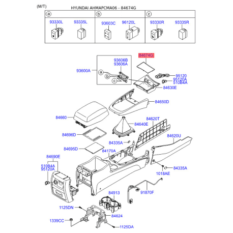 Підлокітник 84692-2B000WK Mobis - 846922B000WK - схема з каталогу 84674G, AHMAPCMA06 846922B000WK