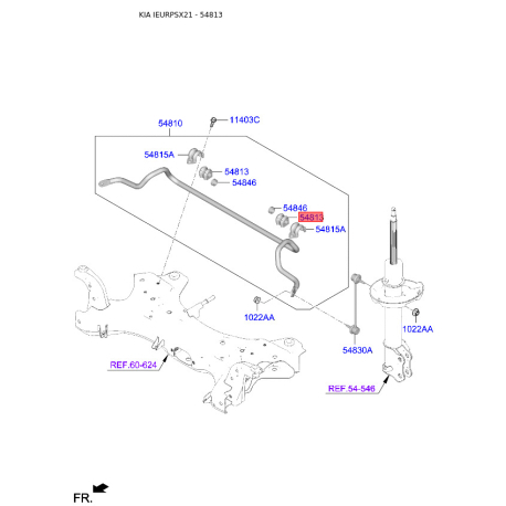 Втулка стабілізатора 54813-3X001 Mobis - 548133X001 - схема з каталогу 54813, IEURPSX21 548133X001