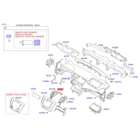 Часы 94510-3K055 Mobis - 945103K055 - схема с каталога 94520, KEURPNF08 945103K055