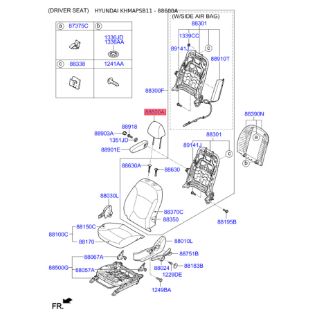 Регулировочный элемент, подголовник 88700-1R100N2B Mobis - 887001R100N2B - схема с каталога 88600A, KHMAPSB11 887001R100N2B