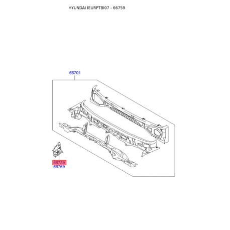 Накладка облицювання передньої панелі (жабо) ліва верхня 66755-1C300 Mobis - 667551C300 - схема з каталогу 66759, IEURPTBI07 667551C300