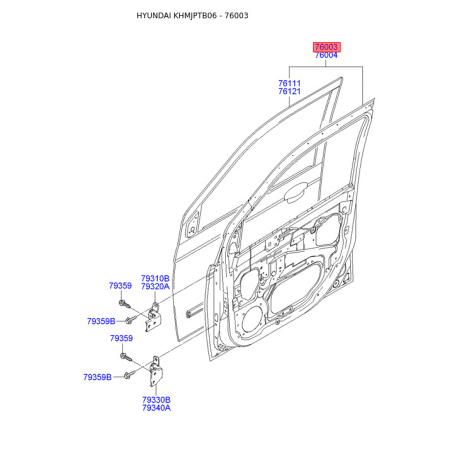 Дверь, кузов левая 76003-1C020 Mobis - 760031C020 - схема с каталога 76003, KHMJPTB06 760031C020